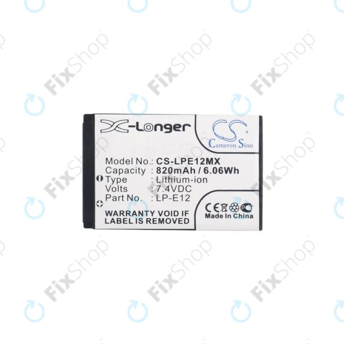 Batteria per Canon EOS 100D, M, M2, M10, M50, M100, Kiss X7, SL1, PowerShot SX70 HS, Rebel SL1, LP-E12, Li-Ion, 820mAh, HQ