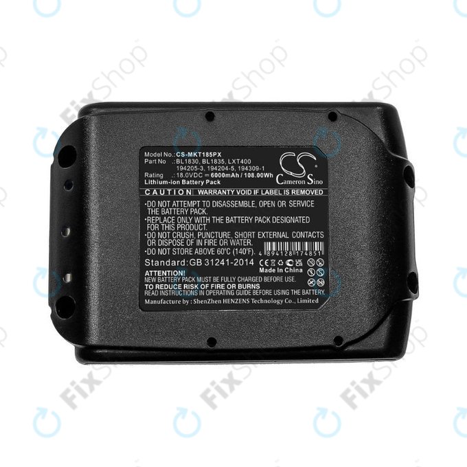 Batteria per Makita 18V, BL1830, BL1835, LXT400, 194205-3, 194204-5, 194309-1, Li-Ion, 6000mAh, 18.0V, HQ