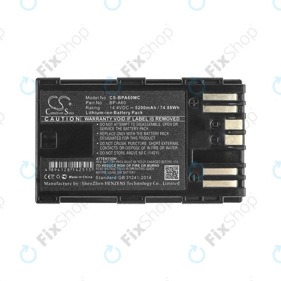 Batteria per Canon EOS S200, C300, BP-A60, Li-Ion, 5200mAh, 14.4V, HQ