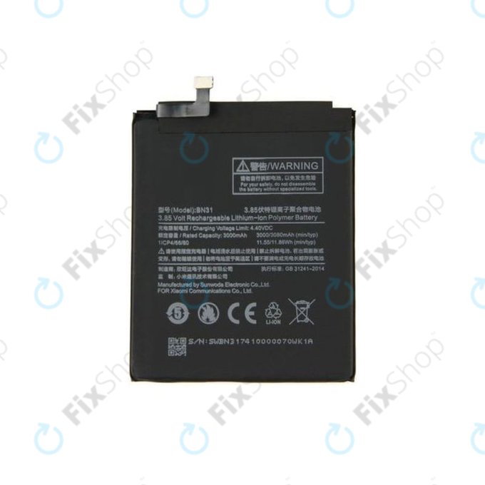 Batteria per Xiaomi Redmi Note 5A, Mi A1(5x), Redmi S2 (Redmi Y2), BN31, 3080mAh