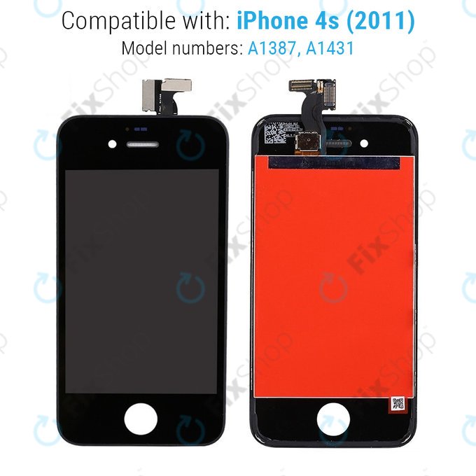 Schermo per iPhone 4S, Black, Vetro touch con cornice