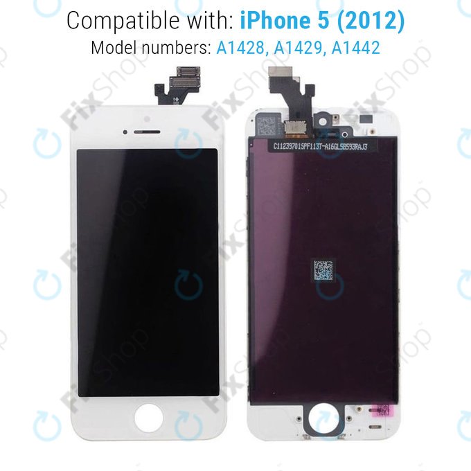 Schermo per iPhone 5, White, Vetro touch con cornice