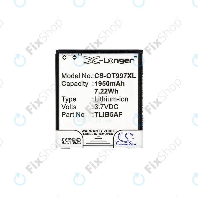 Batteria per Alcatel One Touch 997, X Pop, TCL S710, S800, TLiB5AF, Li-Ion, 1950mAh, 3.7V, HQ