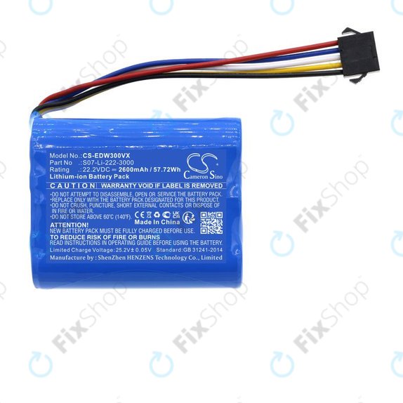 Batteria per Ecovacs Winbot X, WA30 WA50 S07-Li-222-3000, Li-Ion, 2600mAh, 22.2V, HQ