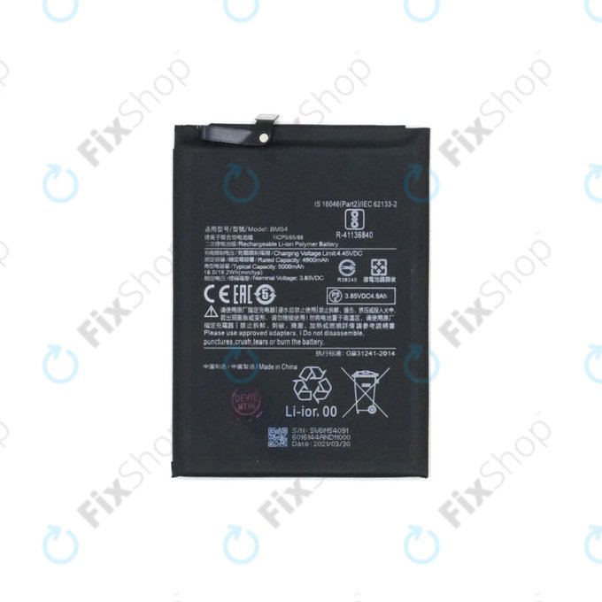 Batteria per Xiaomi Redmi Note 9T 5G, BM54, 5000mAh