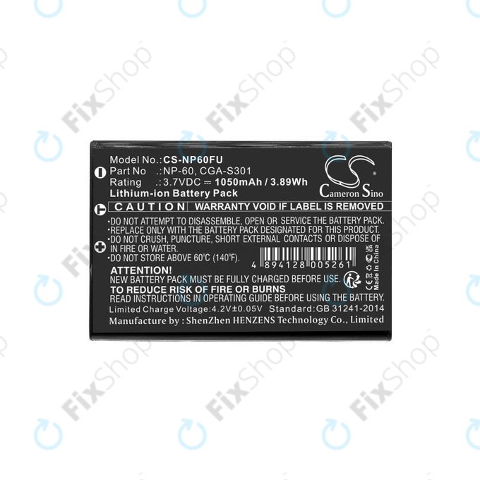 Batteria per Agfa, HP Photosmart, Toshiba Camileo, NP-60, COMA-BP1, Li-Ion, 1050mAh, 3.7V, HQ
