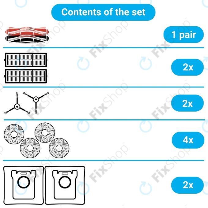 Set di ricambi per Dreame X50 Ultra, L50 Ultra, L40s Ultra, L40s Pro Ultra, X50 Master, Mova V50 (1 paio di spazzole principali, 2x filtro, 2x spazzola laterale, 4x panno mop, 2x sacchetto polvere)