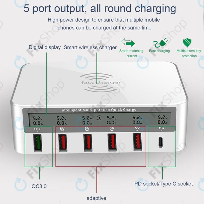 Stazione di ricarica di servizio USB con USB 3.0 e USB-C, WLX-818F