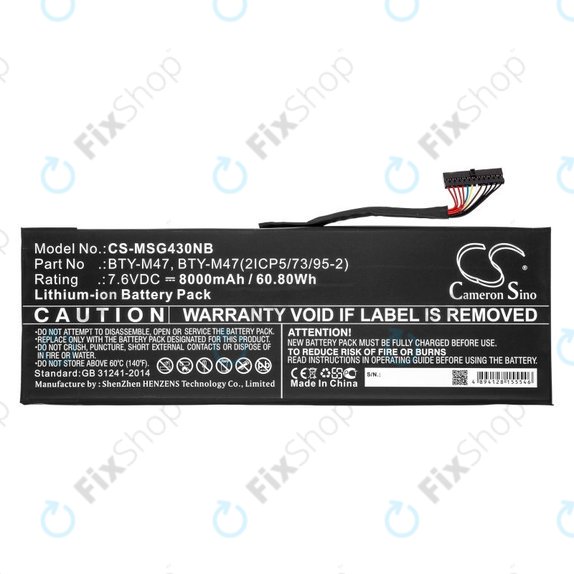 Batteria per MSI GS40, GS43, MS14, BTY-M47, Li-Ion, 8000mAh, 7.6V, HQ