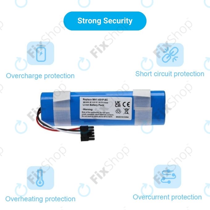 Batteria per Xiaomi Mi Robot Vacuum Mop Pro (P), 2 (Mijia 2C), Viomi V2 Pro, Proscenic LDS M7, STYJ02YM, MH1-4S1P-SC, Li-Ion, 3400mAh, 14.8V