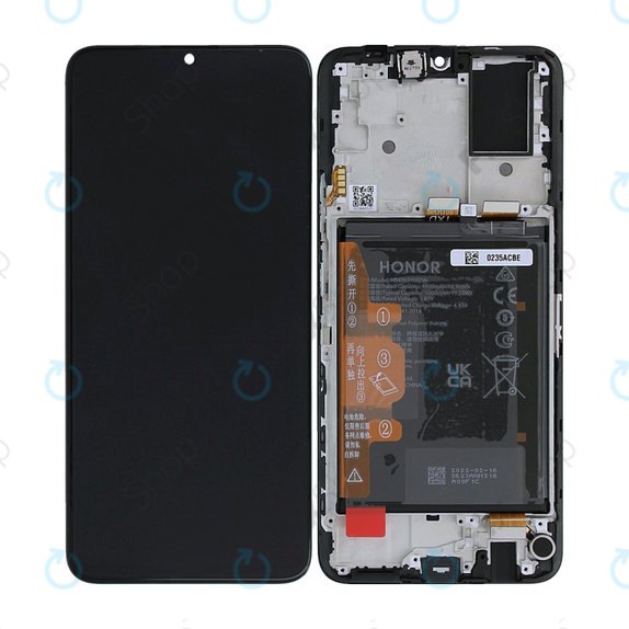 Schermo LCD per Honor X7 CMA-LX2, Black, Vetro touch con cornice e batteria, 0235ACBE, Genuine Service Pack
