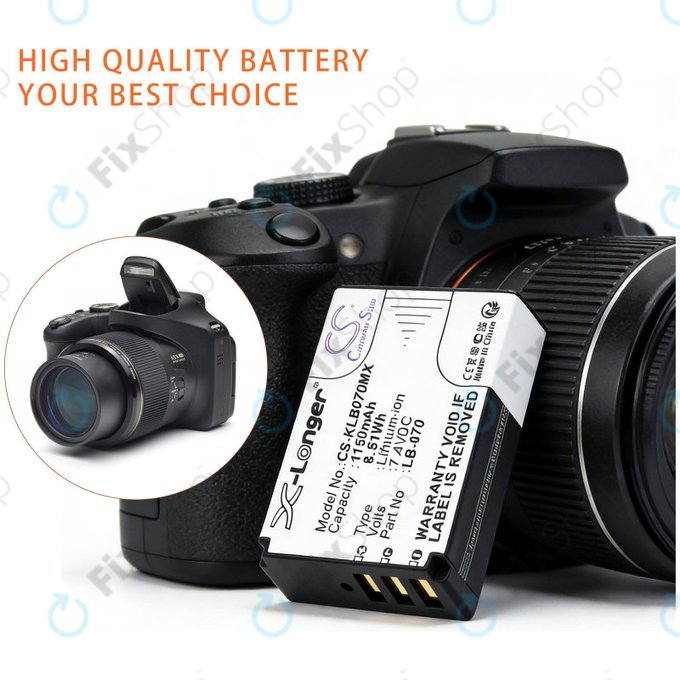 Batteria per Kodak PIXPRO S1, AZ651, AZ652, AZ901, LB-070, Li-Ion, 1150mAh, 7.4V, HQ
