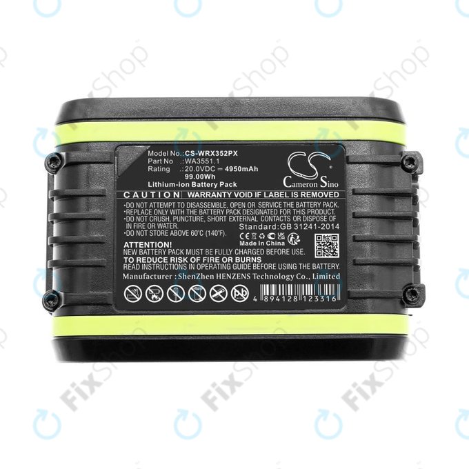 Batteria per Worx WX800.9 MAX, WX-JCR.9, WA3551.1, Li-Ion, 4950mAh, 20V, HQ