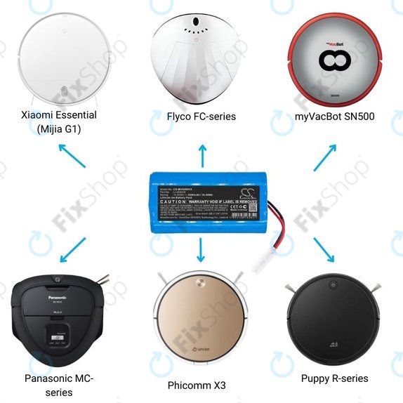 Batteria per Xiaomi Essential (Mijia G1), Flyco FC-seriess, myVacBot SN500, Panasonic MC-seriess, Phicomm X3, Puppy R-seriess, Li-026418, Li-Ion, 2600mAh, 14.8V, HQ