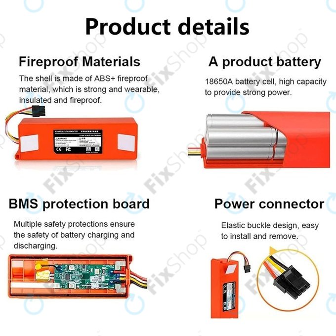 Batteria per Xiaomi RobGoldck-seriess, Mi Robot Vacuum Mop 1S, Xiaowa-seriess, BRR-2P4S-5200, Li-Ion, 5200mAh