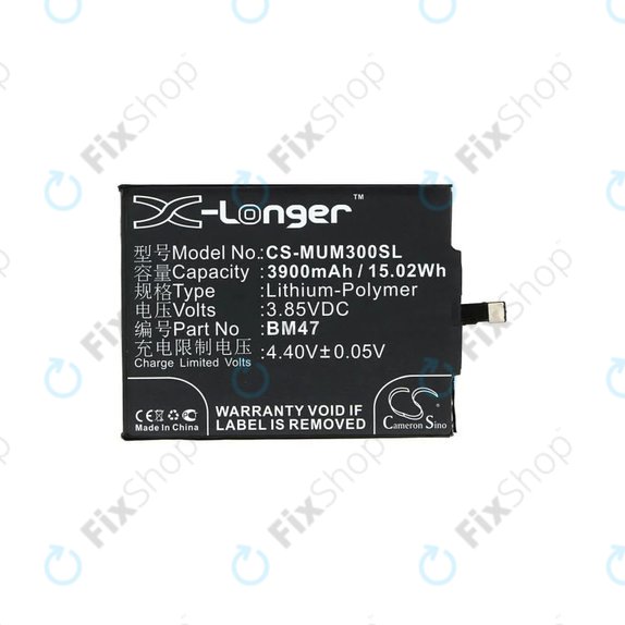 Batteria per Xiaomi Redmi 3, 3S, 3 Pro, 4X, BM47, 3900mAh, HQ