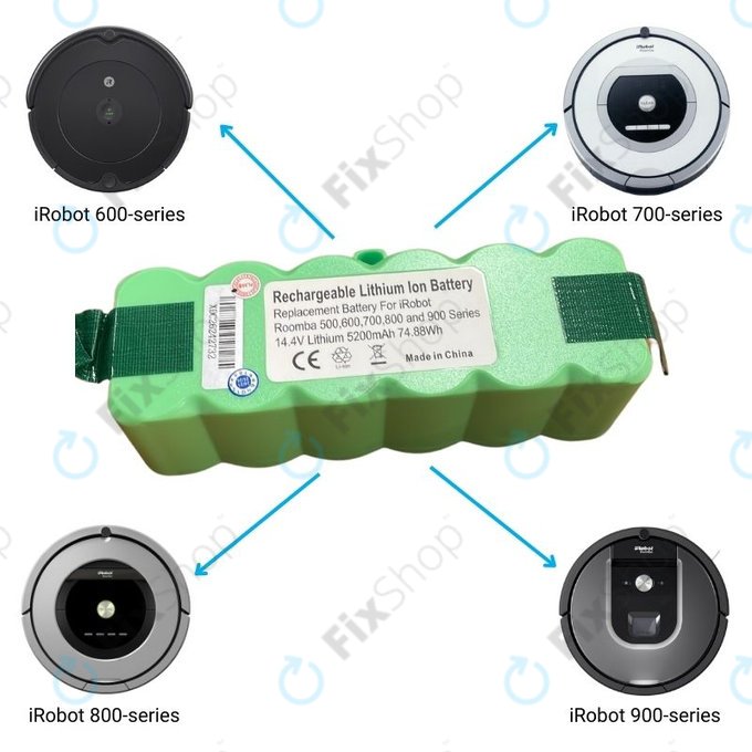 Batteria per iRobot Roomba 600, 700, 800, 900-seriess, 2130LI, 4502233, 4374392, Li-Ion, 5200mAh, 14.4V
