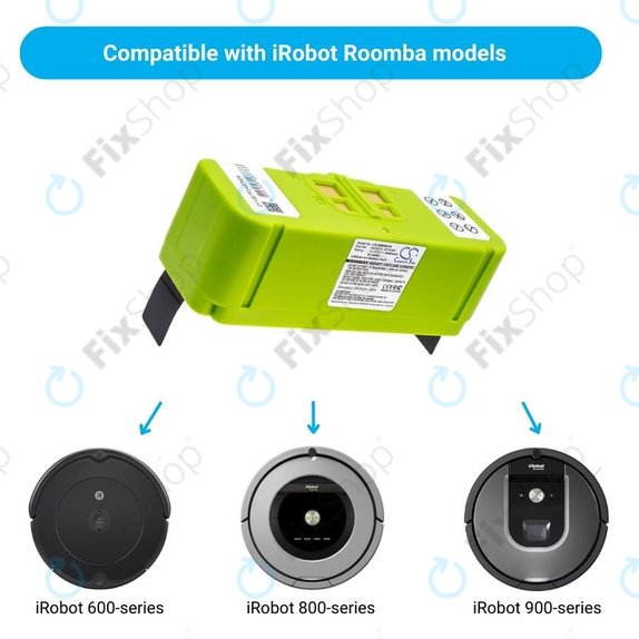 Batteria per iRobot Roomba 600, 800, 900-seriess, 4502233, 4374392, 2130LI, Li-Ion, 4000mAh, 14.4V, HQ