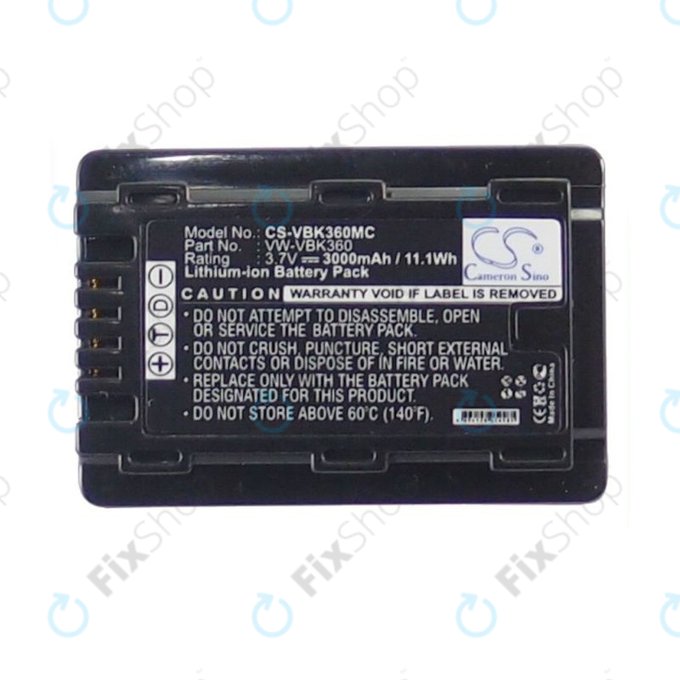 Batteria per Panasonic HC, HDC, SDR, VW-VBK360, Li-Ion, 3000mAh, 3.7V, HQ