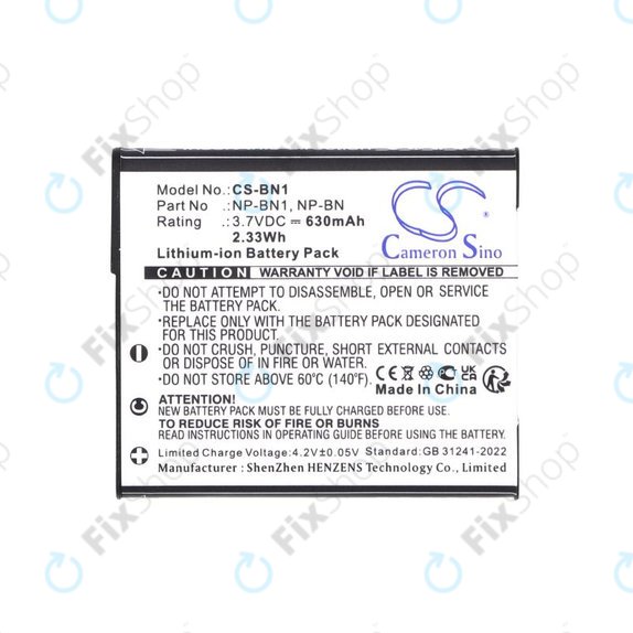 Batteria per Sony Cyber-Shot DSC-TX20, TX9, NP-BN1, Li-Ion, 630mAh, 3.7V, HQ