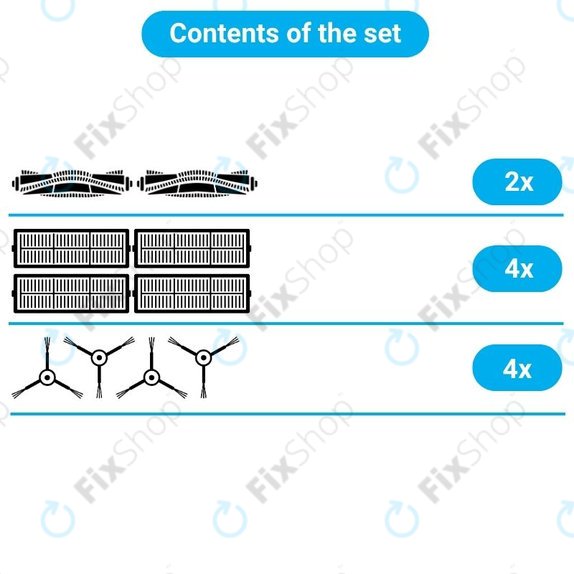 Set di ricambio per Xiaomi Robot Vacuum X10 (2x Spazzole principali, 4x Filtri, 4x Spazzole laterali)