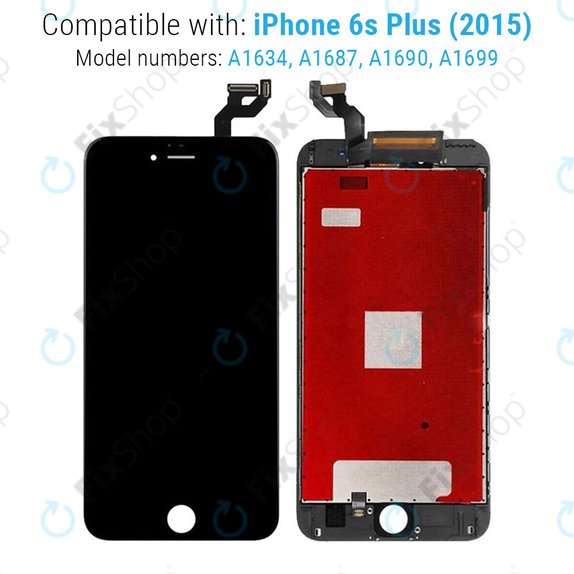 Schermo per iPhone 6S Plus, Black, Vetro touch con cornice