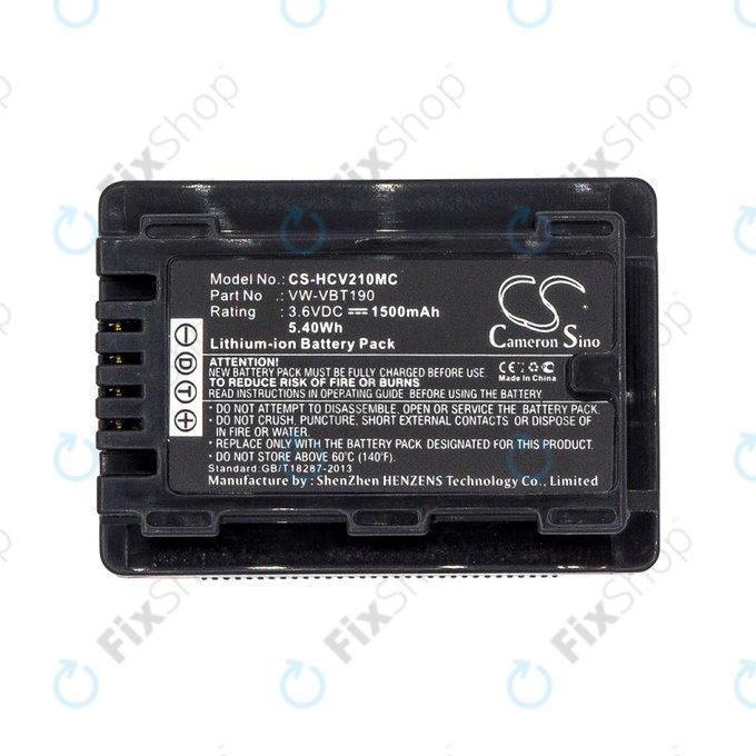 Batteria per Panasonic HC-V210, VW-VBT190, Li-Ion, 1500mAh, 3.6V, HQ