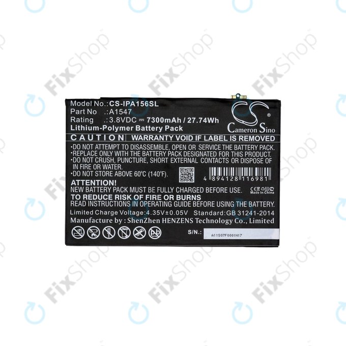 Batteria A1547 per Apple iPad Air 2, iPad (6th Gen 2018), 7300mAh, HQ