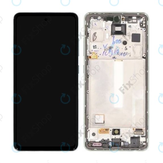 Schermo per Samsung A52s 5G A528B, Awesome Mint, Vetro touch con cornice, GH82-26861E, GH82-26863E, GH82-26910E, GH82-26909E, Genuine Service Pack