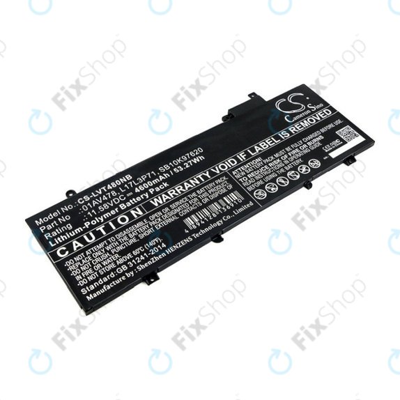 Batteria per Lenovo ThinkPad T480S, 01AV478, Li-Pol, 4600mAh, 11.58V, HQ