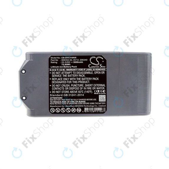 Batteria per Dyson V10, 969352-02, SV12, 206340, Li-Ion, 3000mAh, 25.2V, HQ