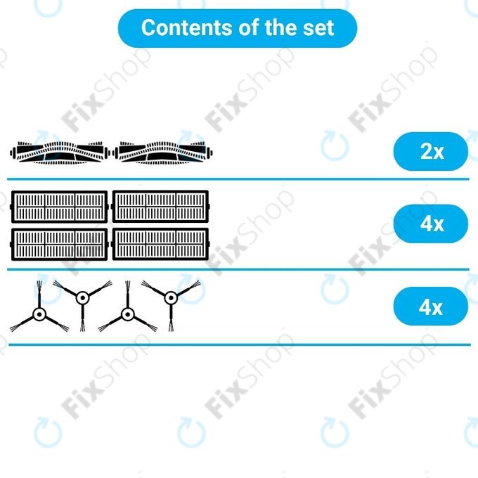 Set di ricambio per Xiaomi Viomi Alpha 2 PRO, V5 PRO, V5 (2x Spazzole principali, 4x Filtri, 4x Spazzole laterali)
