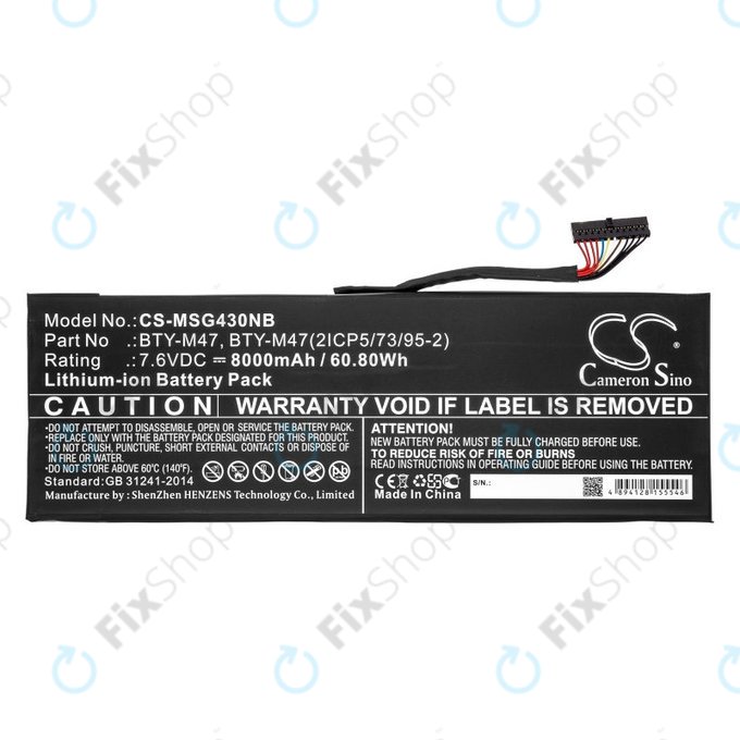 Batteria per MSI GS40, GS43, MS14, BTY-M47, Li-Ion, 8000mAh, 7.6V, HQ
