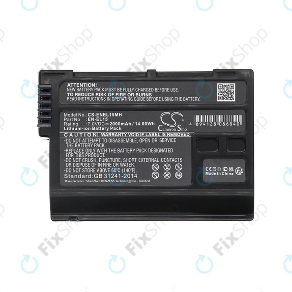 Batteria per Nikon D7000, D500, D600, D7200, D7500, Z5, Z6, EN-EL15, Li-ion, 2000mAh, 7V, HQ