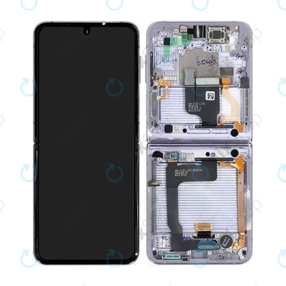 Schermo per Samsung Z Flip 4 F721B, Bora Purple, Vetro touch con cornice, GH82-29440B, GH82-30239B, GH82-29441B, GH82-30238B, Genuine Service Pack