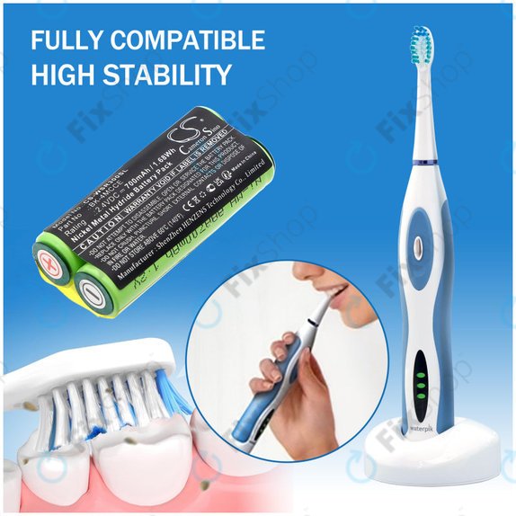 Batteria per Waterpik 900 Sonic Toothbrush, Sensonic Plus Sr-3000, BK-4MCCE, Ni-MH, 700mAh, 2.4V, HQ