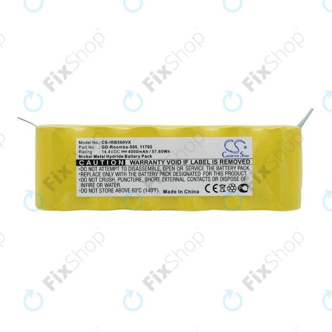 Batteria per iRobot Roomba 500, 600, 700, 800, 900-seriess, R3, Scooba 450, Vileda 137173, 11702, GD-Roomba-500, VAC-500NMH-33, Ni-MH, 4000mAh, 14.4V, HQ