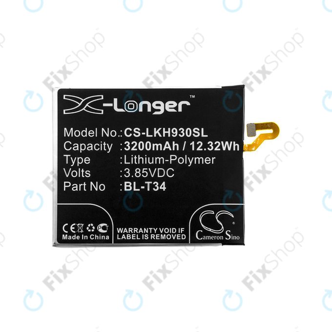 Batteria per LG H930, V30, V35, BL-T34, Li-Pol, 3.85V, 3200mAh, HQ