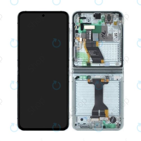 Schermo per Samsung Z Flip 5 F731B, Mint, Vetro touch con cornice, GH82-31828D, GH82-31827D, Genuine Service Pack