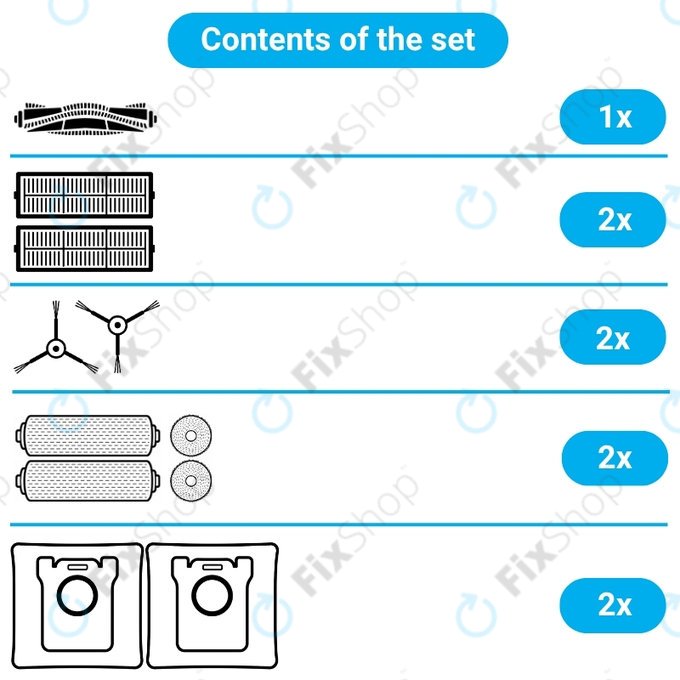 Set di ricambi per Dreame Mova Z50 Ultra, Z5, Z5 Pro (1x spazzola principale, 2x filtro, 2x spazzola laterale, 2x panno mop, 2x panno mop laterale, 2x sacchetto polvere)