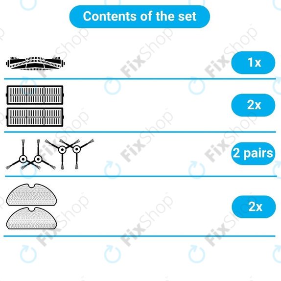 Set di ricambio per iRobot Roomba Combo 1138, Ecovacs Deebot Ozmo 930 (1x Spazzola principale, 2x Filtri, 2 coppie di spazzole laterali, 2x Panni per mocio)