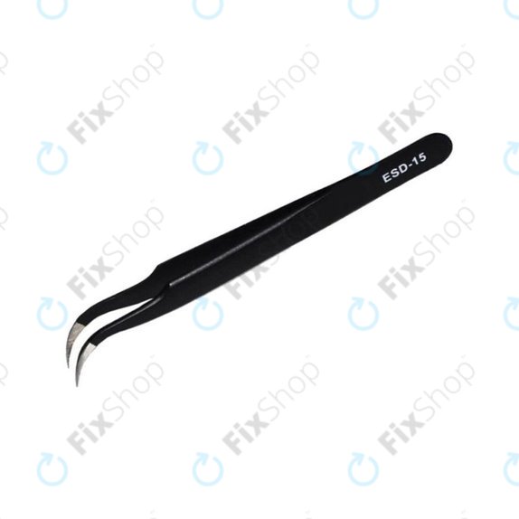 Pinzetta metallica antistatica con punta curva 120 mm, Vetus ESD-15