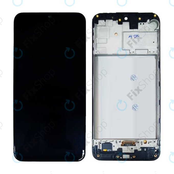 Schermo OLED per Samsung M21 M215F, Black, Vetro touch con cornice