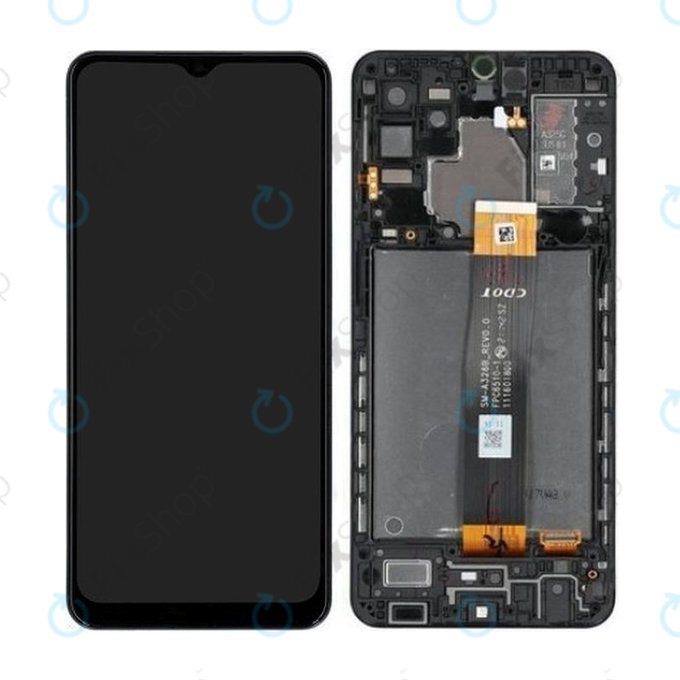 Schermo per Samsung A32 5G A326B, Awesome Black, Vetro touch con cornice, GH82-25121A, GH82-25122A, Genuine Service Pack