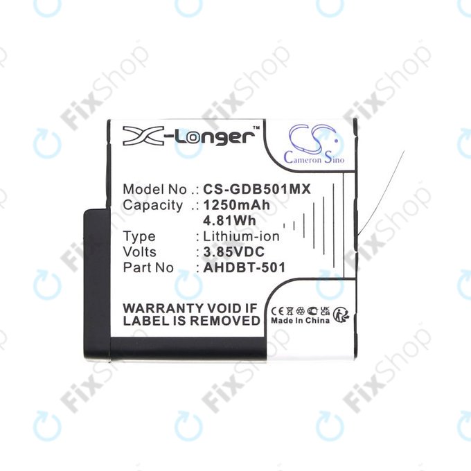 Batteria per Gopro Hero 8, Hero 6, AHDBT-501, Li-Ion, 1250mAh, 3.85V, HQ