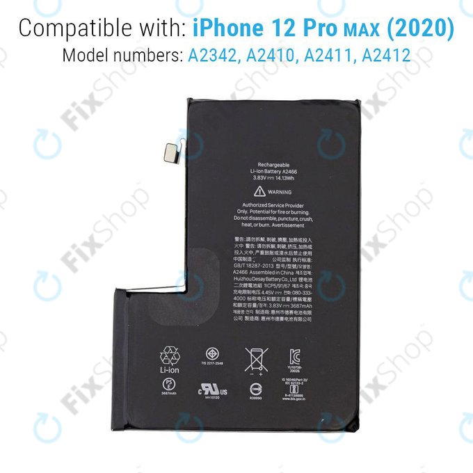 Batteria per iPhone 12 Pro Max, A2466, 3687mAh, Service Pack