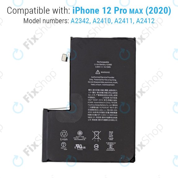 Batteria per iPhone 12 Pro Max, 3687mAh