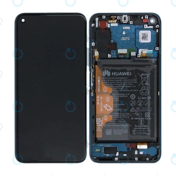 Schermo per Huawei Honor 20 Pro, Vetro touch con cornice, batteria, Phantom Blue, 02352VKL, Genuine Service Pack