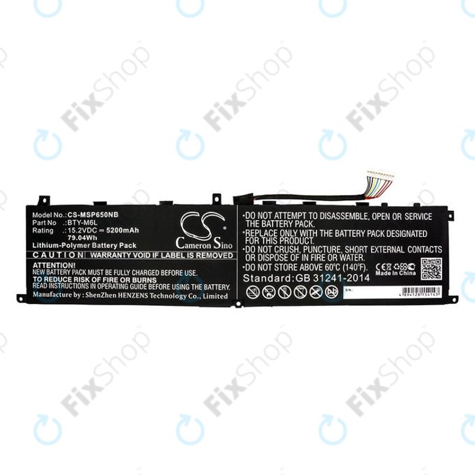 Batteria per MSI GS65 Stealth Thin, PS63, P65 Creator 8RF, BTY-M6L, Li-Pol, 5200mAh, 15.2V, HQ