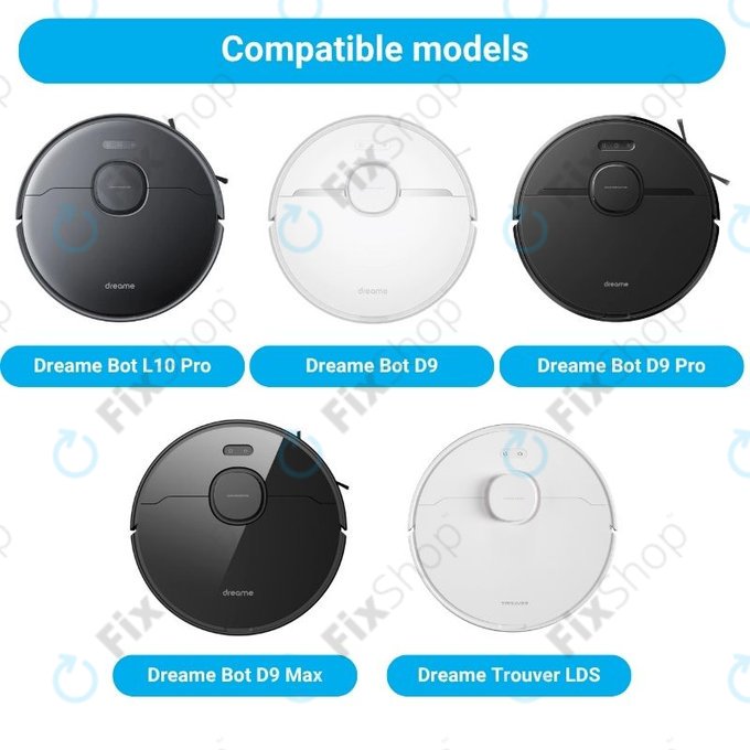 Set di ricambio per Xiaomi Dreame Bot L10 Pro, D9, D9 Pro, D9 Max, Trouver LDS (1x Spazzola principale, 2x Filtri, 2x Spazzole laterali, 2x Panni per mocio)